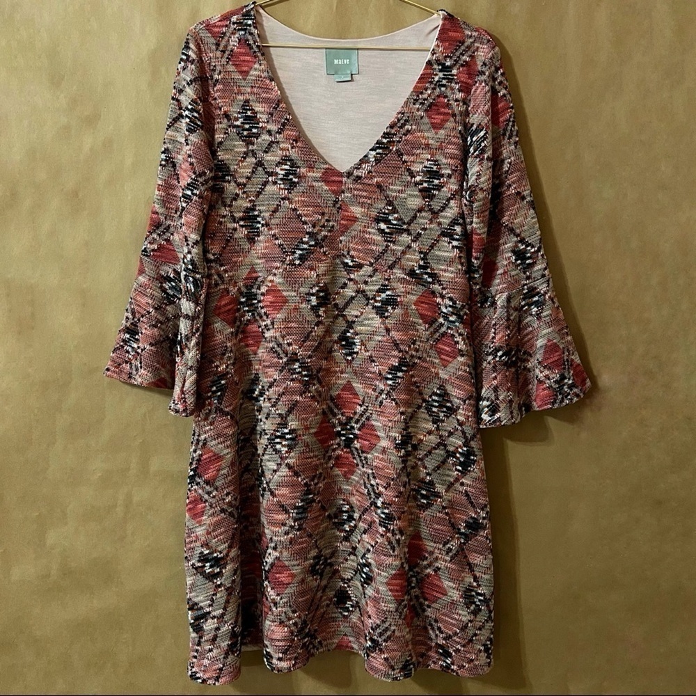 Anthropologie | Maeve Erina V Neck Bell Sleeve Popover Mini Swing Dress Size M